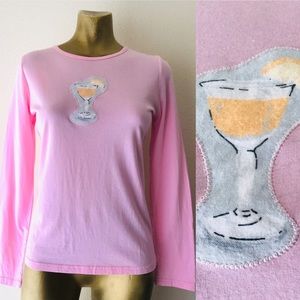 Cute TROPICAL DRINK Appliqué Long Sleeve TEE Shirt TOP Medium
